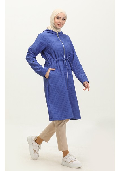 Kapüşonlu Beli Büzgülü Kap 0314-01 Saks