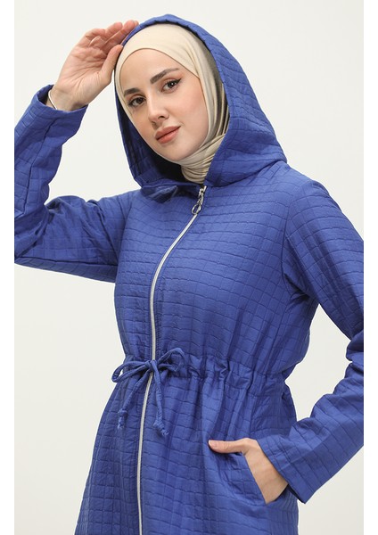 Kapüşonlu Beli Büzgülü Kap 0314-01 Saks