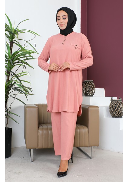 Büyük Beden Tunik Pantolon Ikili Takım 2691-07 Yavruağzı