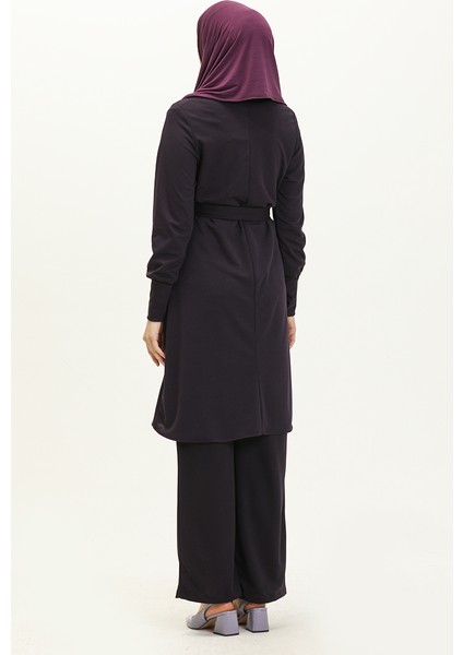 Kuşaklı Tunik Pantolon Ikili Takım 0690-02 Mor