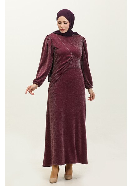 Alime Simli Abiye Elbise 0337-03 Mor