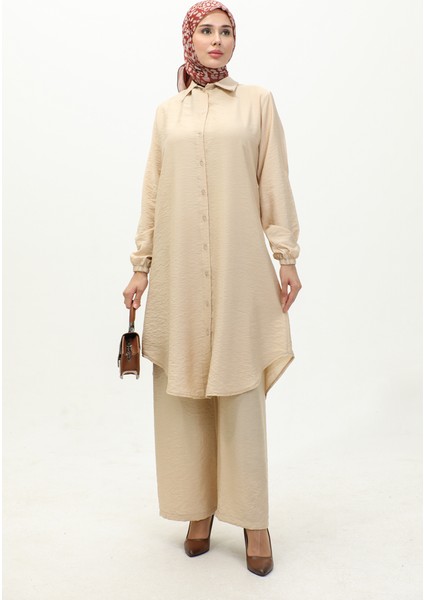Aerobin Kumaş Tunik Pantolon Ikili Takım 0244-04 Bej