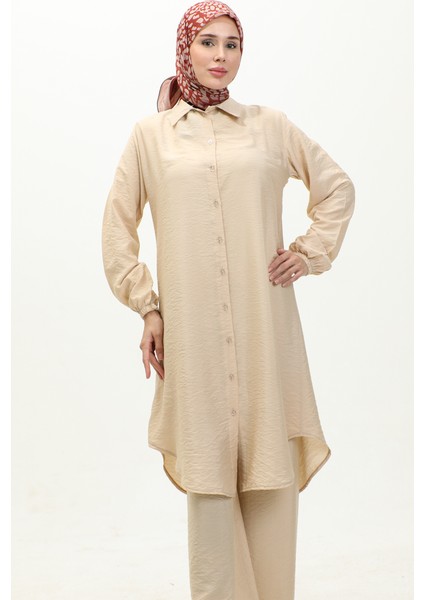 Aerobin Kumaş Tunik Pantolon Ikili Takım 0244-04 Bej