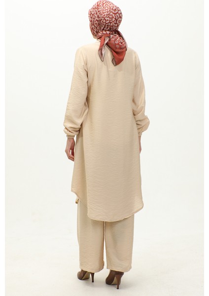 Aerobin Kumaş Tunik Pantolon Ikili Takım 0244-04 Bej