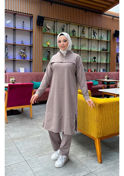 Iki Iplik Fermuarlı Eşofman Takım 3062-06 Vizon fiyatları