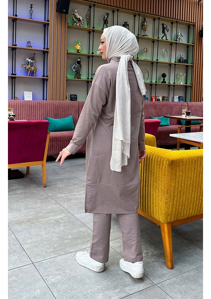 Iki Iplik Fermuarlı Eşofman Takım 3062-06 Vizon fırsatları