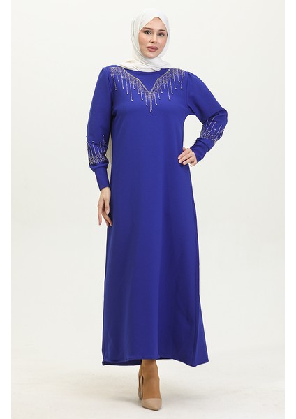 Taş Baskılı Elbise 0406-05 Saks