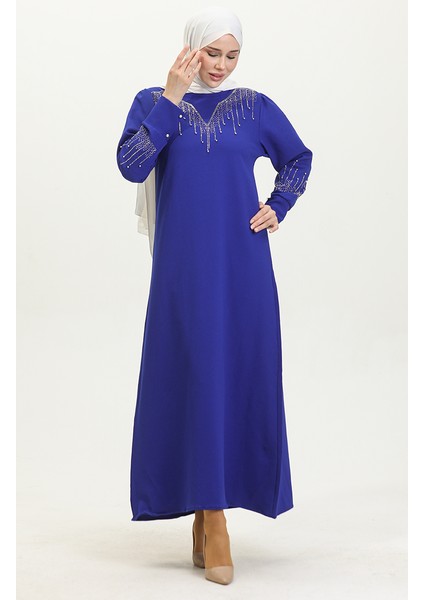 Taş Baskılı Elbise 0406-05 Saks
