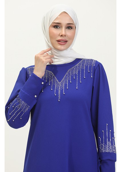 Taş Baskılı Elbise 0406-05 Saks