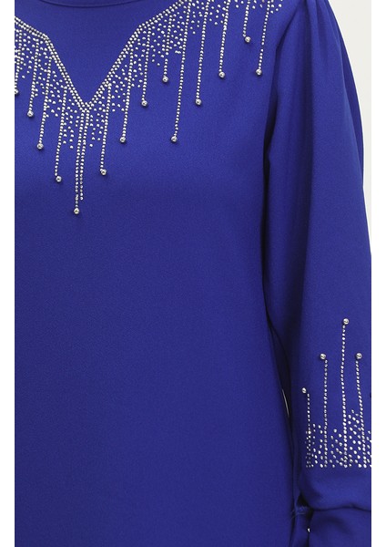 Taş Baskılı Elbise 0406-05 Saks