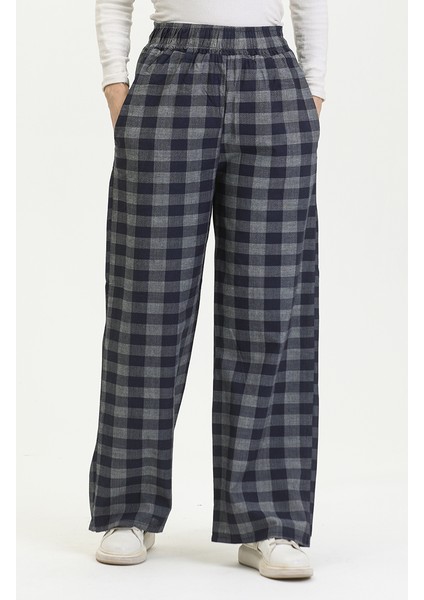 Beli Lastikli Ekose Desen Kot Pantolon 2734-02 Lacivert