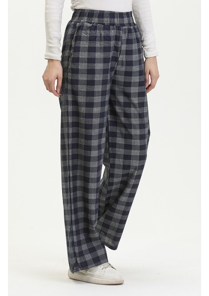 Beli Lastikli Ekose Desen Kot Pantolon 2734-02 Lacivert modelleri