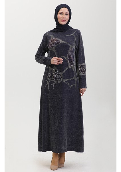 Taşlı Abiye Elbise 0432-02 Lacivert