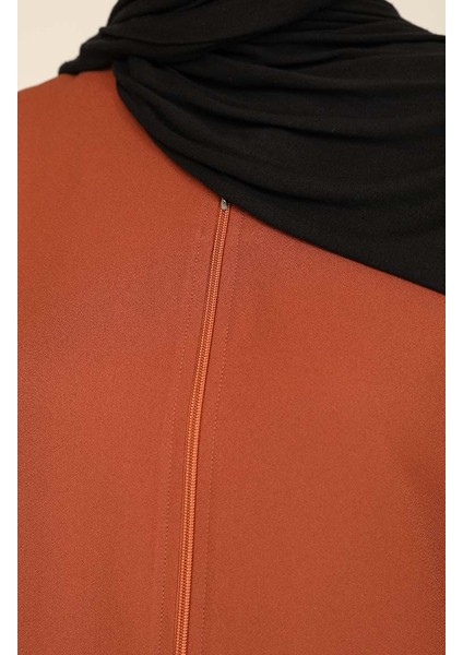 Fermuarlı Krep Ferace 3317-03 Kahverengi