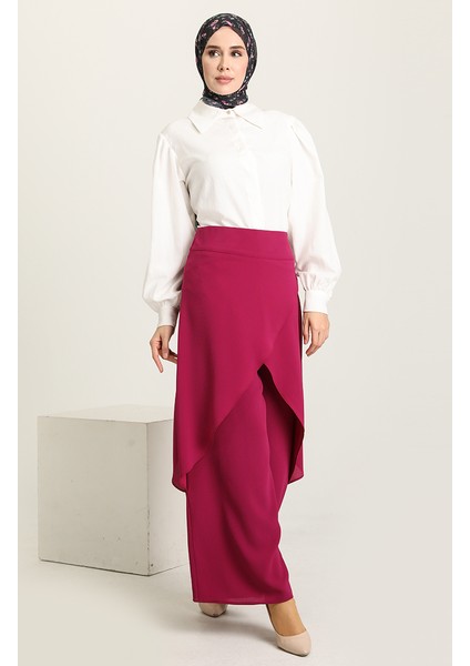 Dökümlü Pantolon Etek 3350-03 Fuşya