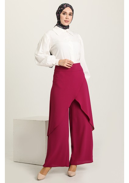 Dökümlü Pantolon Etek 3350-03 Fuşya
