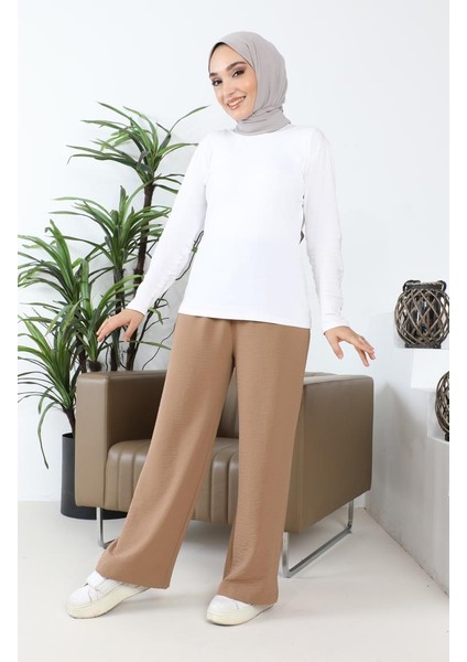 Aerobin Kumaş Bol Paça Pantolon 1006-37 Koyu Vizon