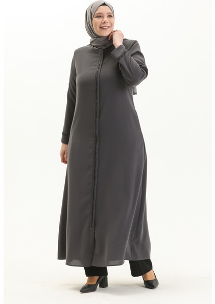 Büyük Beden Taş Baskılı Ferace 5055-01 Gri fiyatları