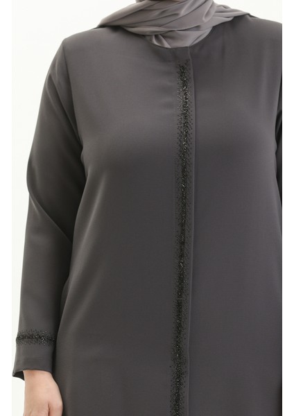 Büyük Beden Taş Baskılı Ferace 5055-01 Gri fırsatları