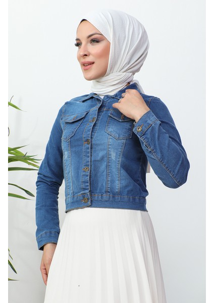 Düğmeli Bolero Kot Ceket 37001-01 Kot Mavi modelleri