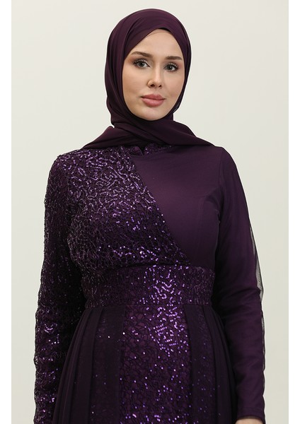 Payetli Abiye Elbise 5345A-06 Mor
