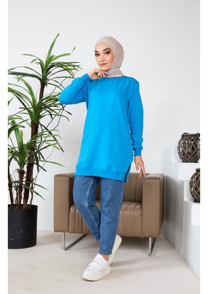 Iki Iplik Yırtmaç Detaylı Sweatshirt 9103-01 Mavi fiyatları