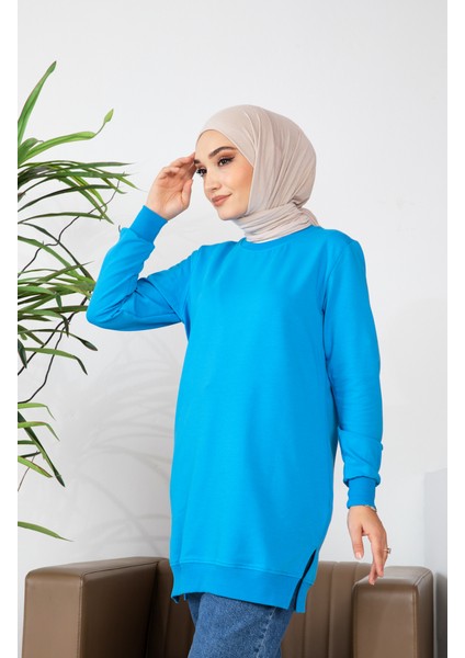 Iki Iplik Yırtmaç Detaylı Sweatshirt 9103-01 Mavi modelleri