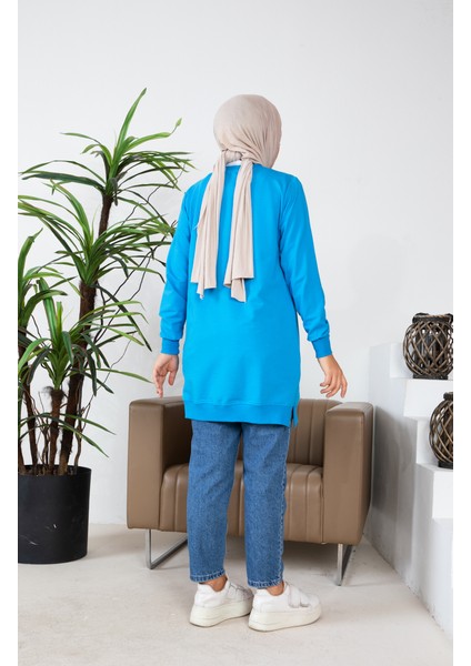 Iki Iplik Yırtmaç Detaylı Sweatshirt 9103-01 Mavi indirimleri