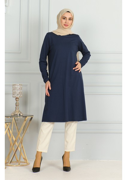 Yırtmaçlı Uzun Tunik 9141-07 Lacivert
