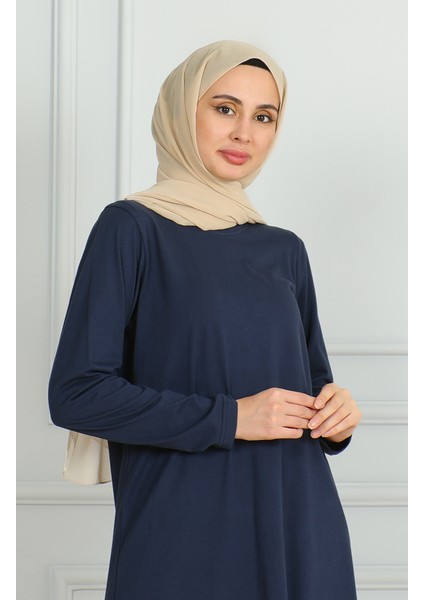 Yırtmaçlı Uzun Tunik 9141-07 Lacivert