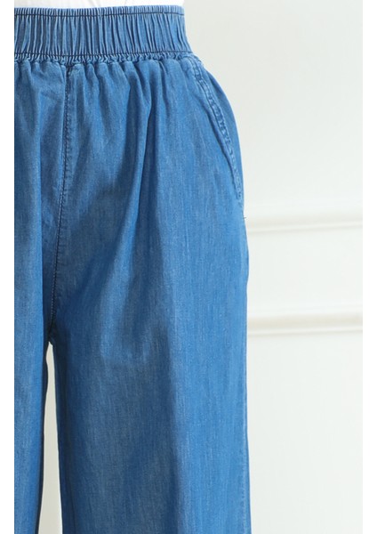 Beli Lastikli Tensel Pantolon 0697-01 Açık Mavi