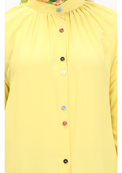 Çift Düğmeli Viskon Elbise 5110-03 Sarı fırsatları