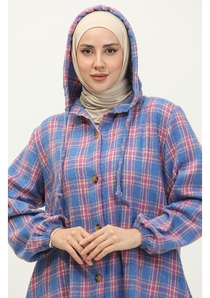 Ekose Desen Kapüşonlu Kap NZR001E-02 Saks