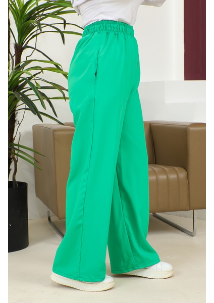 Beli Lastikli Bol Paça Pantolon 4501-03 Yeşil