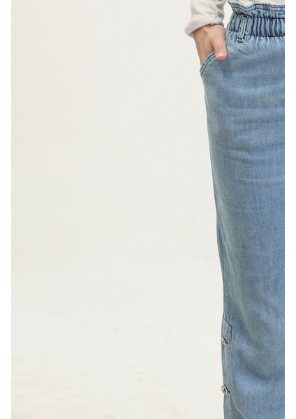 Düğmeli Mom Jean Kot Pantolon 3100131-01 Açık Mavi modelleri
