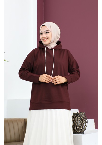 Kapüşonlu Sweatshirt 23002-04 Koyu Vişne