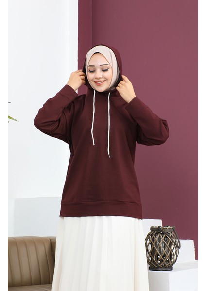 Kapüşonlu Sweatshirt 23002-04 Koyu Vişne modelleri
