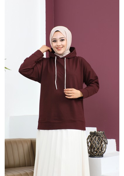 Kapüşonlu Sweatshirt 23002-04 Koyu Vişne fırsatları