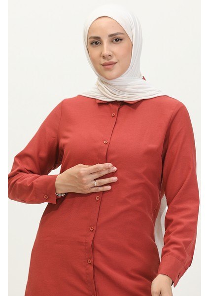 Düğmeli Tunik 6111-03 Koyu Soğan Kabuğu