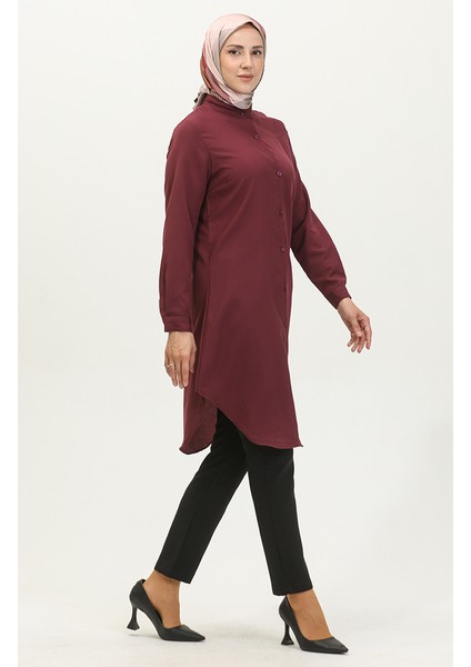 Hakim Yaka Düğmeli Tunik 6112-05 Mürdüm fiyatları
