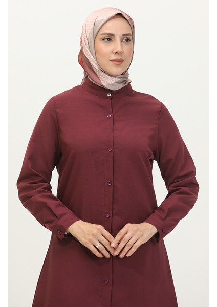 Hakim Yaka Düğmeli Tunik 6112-05 Mürdüm modelleri