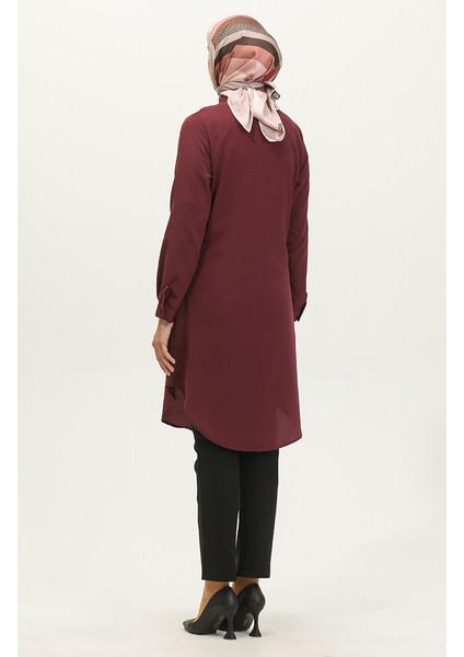 Hakim Yaka Düğmeli Tunik 6112-05 Mürdüm indirimleri