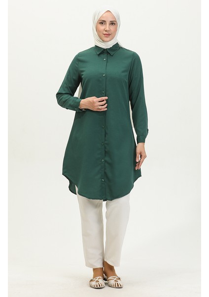 Düğmeli Tunik 6122-01 Zümrüt Yeşili