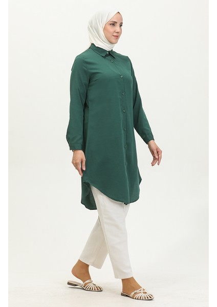 Düğmeli Tunik 6122-01 Zümrüt Yeşili
