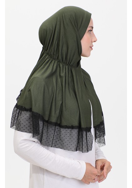 Tül Detaylı Pratik Şal 1270-01 Haki