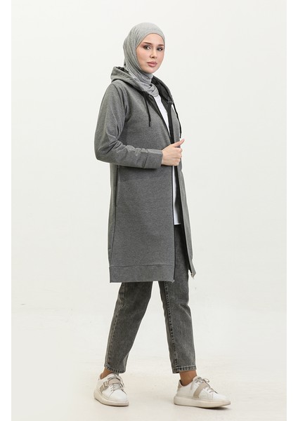 Kapüşonlu Sweatshirt 24003-03 Gri