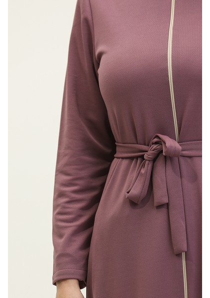 Etek Ucu Büzgülü Kuşaklı Ferace 0703-02 Lila fırsatları