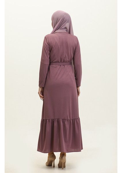 Etek Ucu Büzgülü Kuşaklı Ferace 0703-02 Lila indirimleri