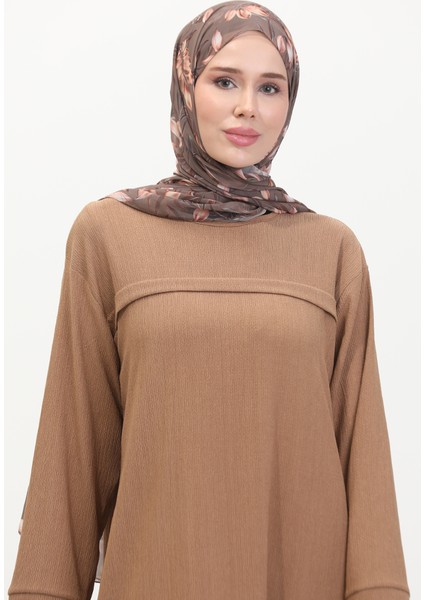 Bürümcük Kumaş Önü Şeritli Tunik 5105-02 Vizon