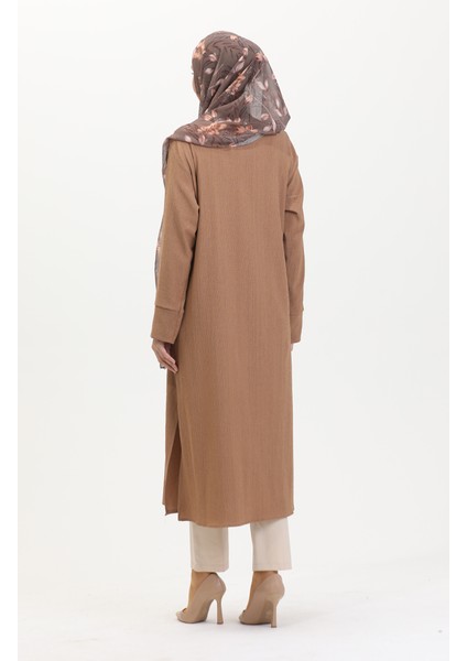 Bürümcük Kumaş Önü Şeritli Tunik 5105-02 Vizon